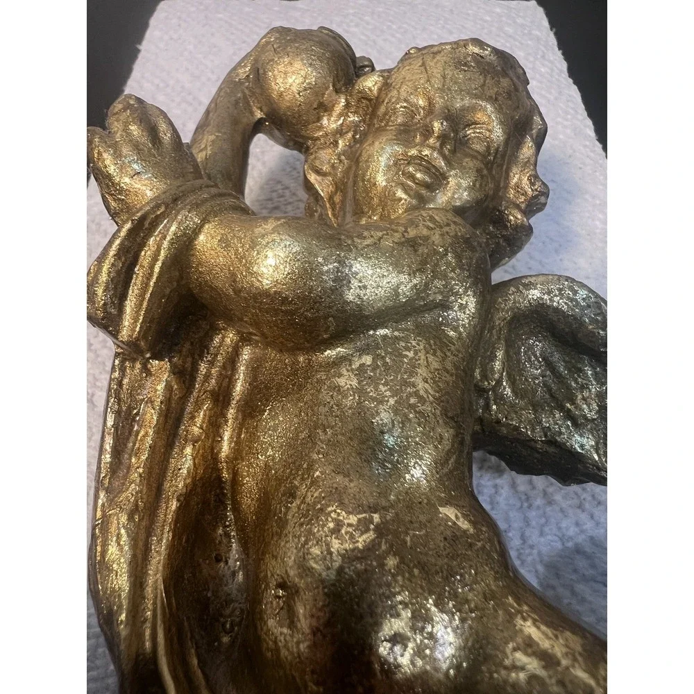 Vintage  Angel Cherub‎ Wall Hanging Plaques Hollywood Regency Gold 7